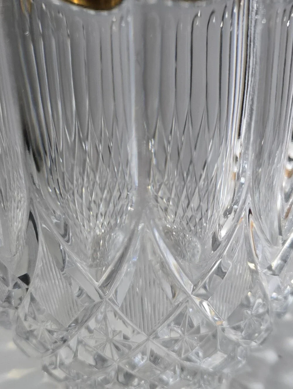 Heavy Crystal Pressed Glass Champagne Bucket With Gold Colored Rim W/Blemishes
